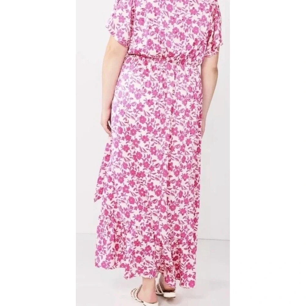 DRAPER JAMES RSVP FLUTTER SLEEVE FAUX WRAP MAXI DRESS SZ‎ XL Pink White Floral